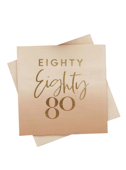 Milestone Birthday 16 Pack Gold Foiled 80th Lunch Napkins - Main Image