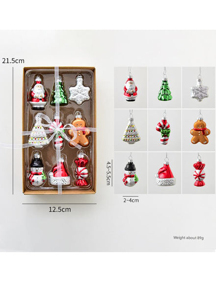 Mini Glass Christmas Ornaments 9 Piece Set Classic Holiday Figures - Main Image