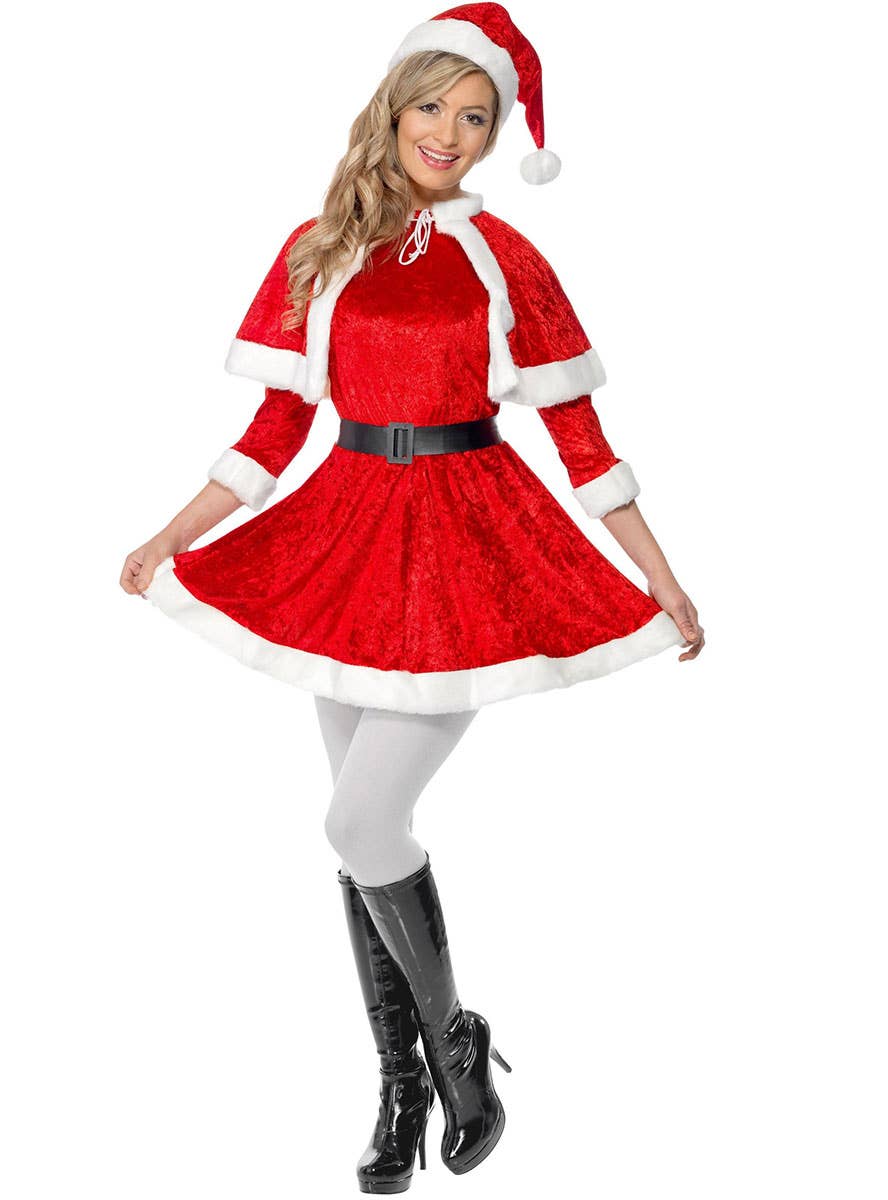 Image of Miss Santa Women's Velvet Christmas Costume - Alternate Front View