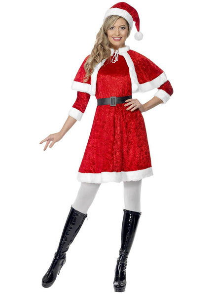 Image of Miss Santa Women's Velvet Christmas Costume - Front View