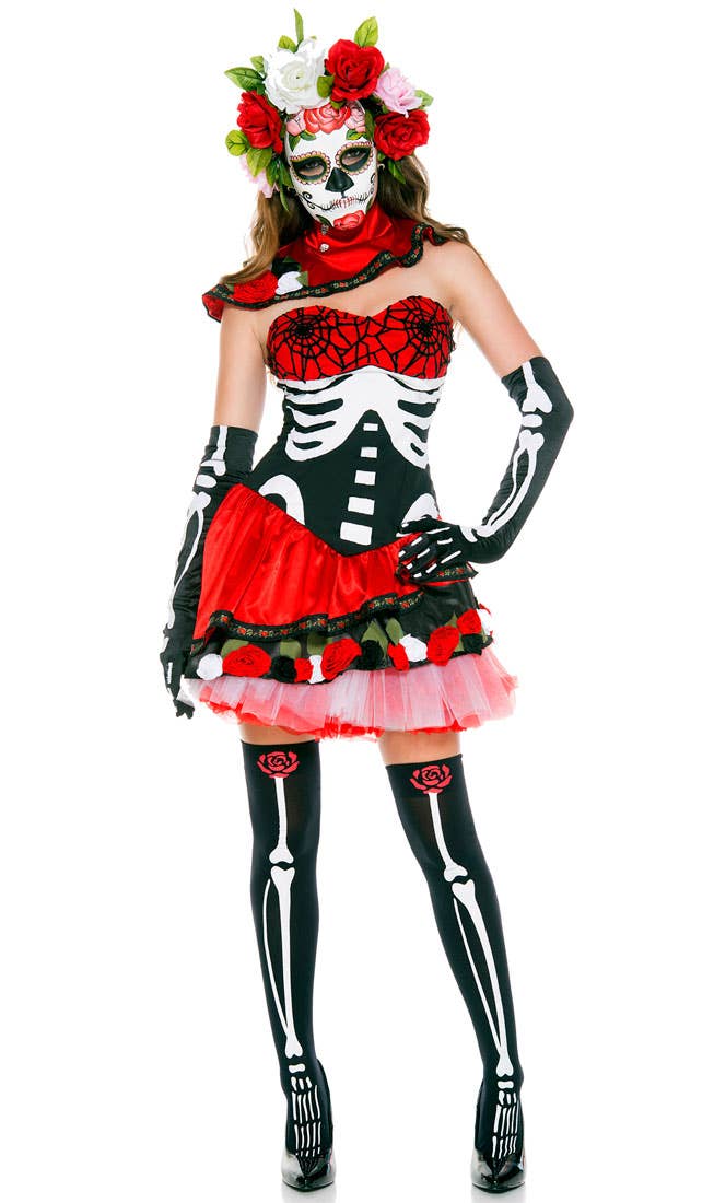 Day of the Dead Women's Sexy Sugar Skull Costume - Front Image