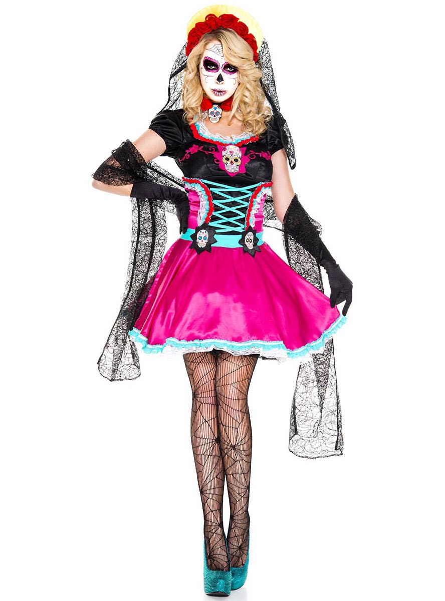 Sexy Day of the Dead Fancy Dress Costume for Women Front Image