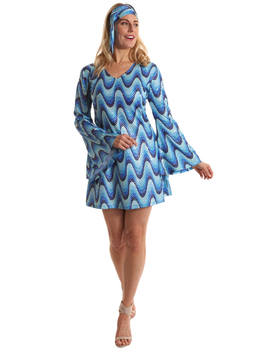 Mod 60s Plus Size Womens Blue Go Go Costume - Alternative Image 1