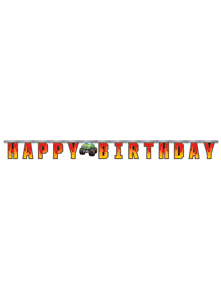 Monster Truck Rally Happy Birthday Jointed Cardboard Banner – Main Image