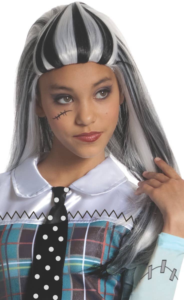 Frankie Stein Black and White Monster High Girls Costume Wig Main Image