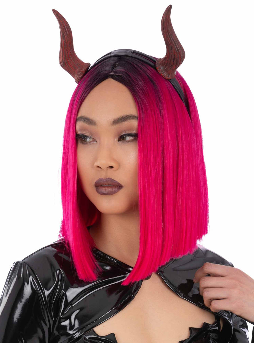 Small Moveable Red and Black Devil Horns Headband - Main Image