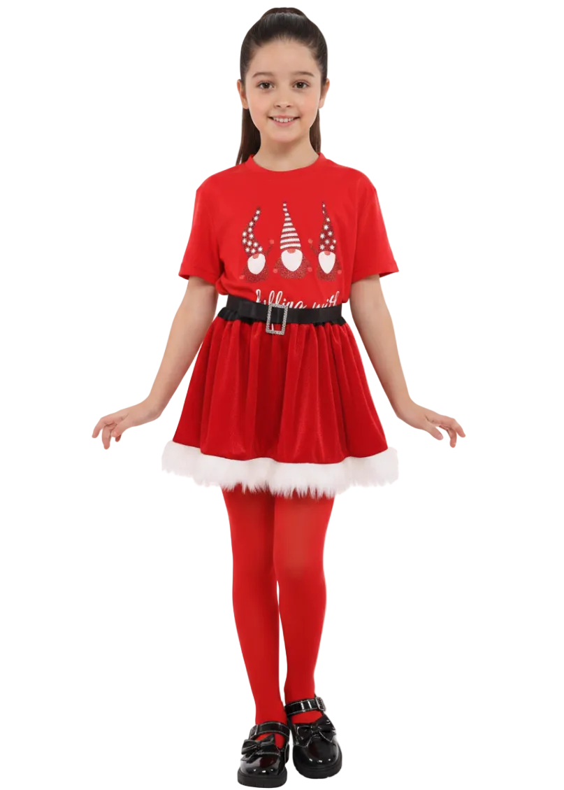 Mrs Claus Girls Red Velvet Christmas Skirt - Main IMage