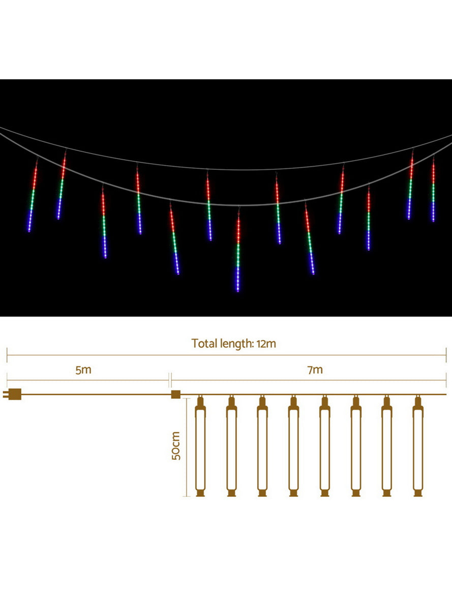 Multicolour 7 Metre Falling Meteor Icicle Christmas Lights - Dimensions Image