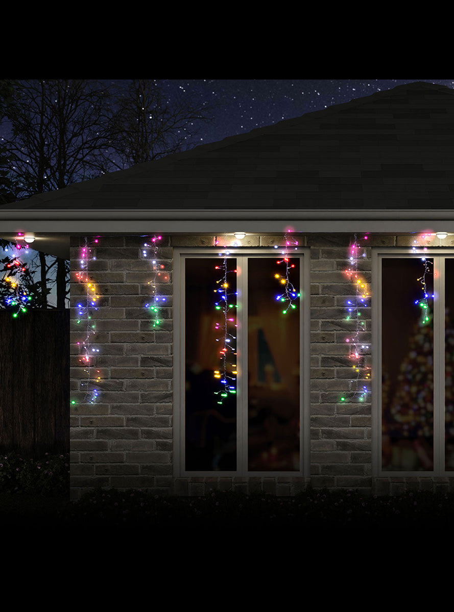 Multicolour LED Dancing Cluster Icicle 9 Metre Christmas Lights - Main Image