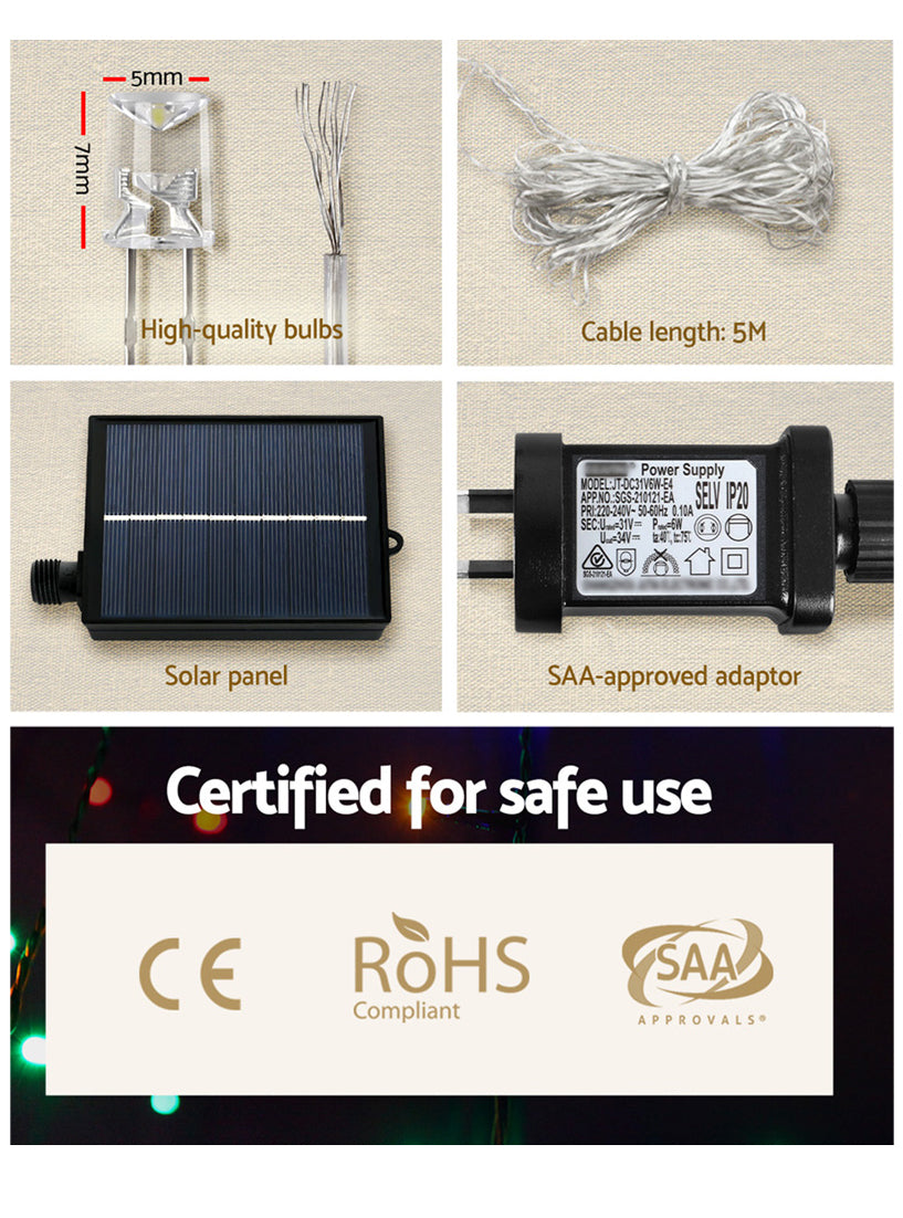Multicolour Solar Powered 5 Metre Christmas String Lights Decoration with Star - Info Image 4