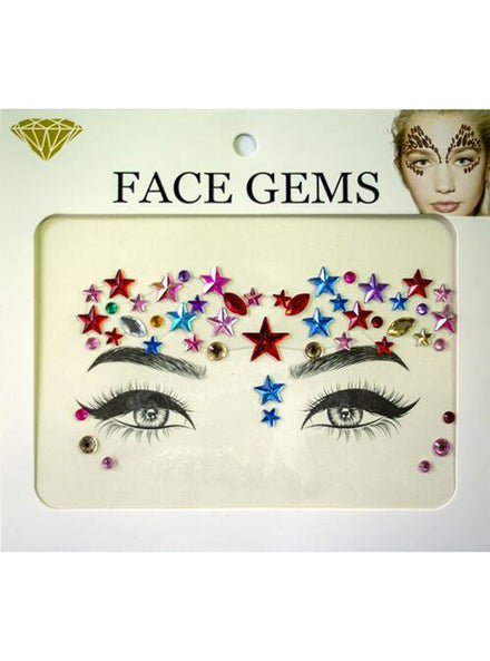 Multicolour Stars Stick On Face Gems