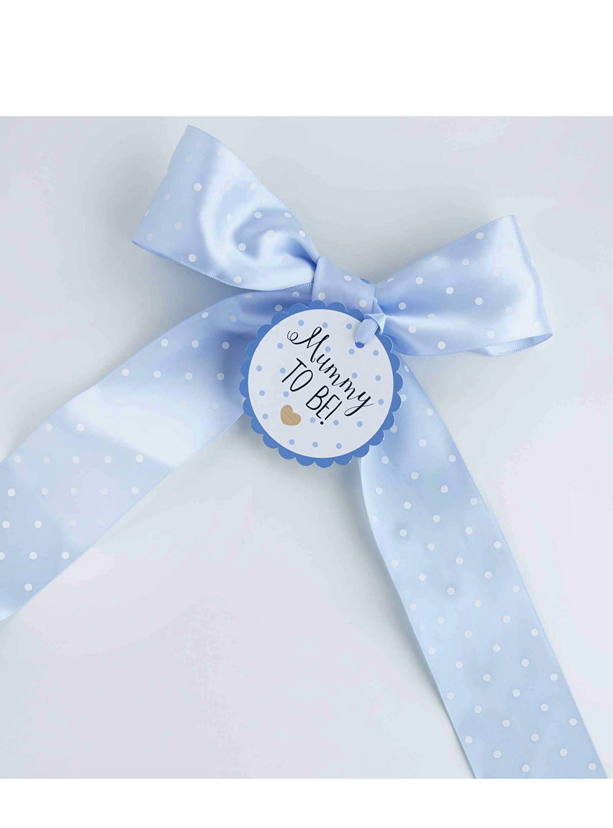 Mummy to Be Blue Baby Shower Ribbon Sash - Lifestyle Image 1