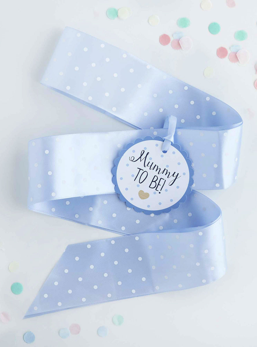 Mummy to Be Blue Baby Shower Ribbon Sash - Lifestyle Image 2