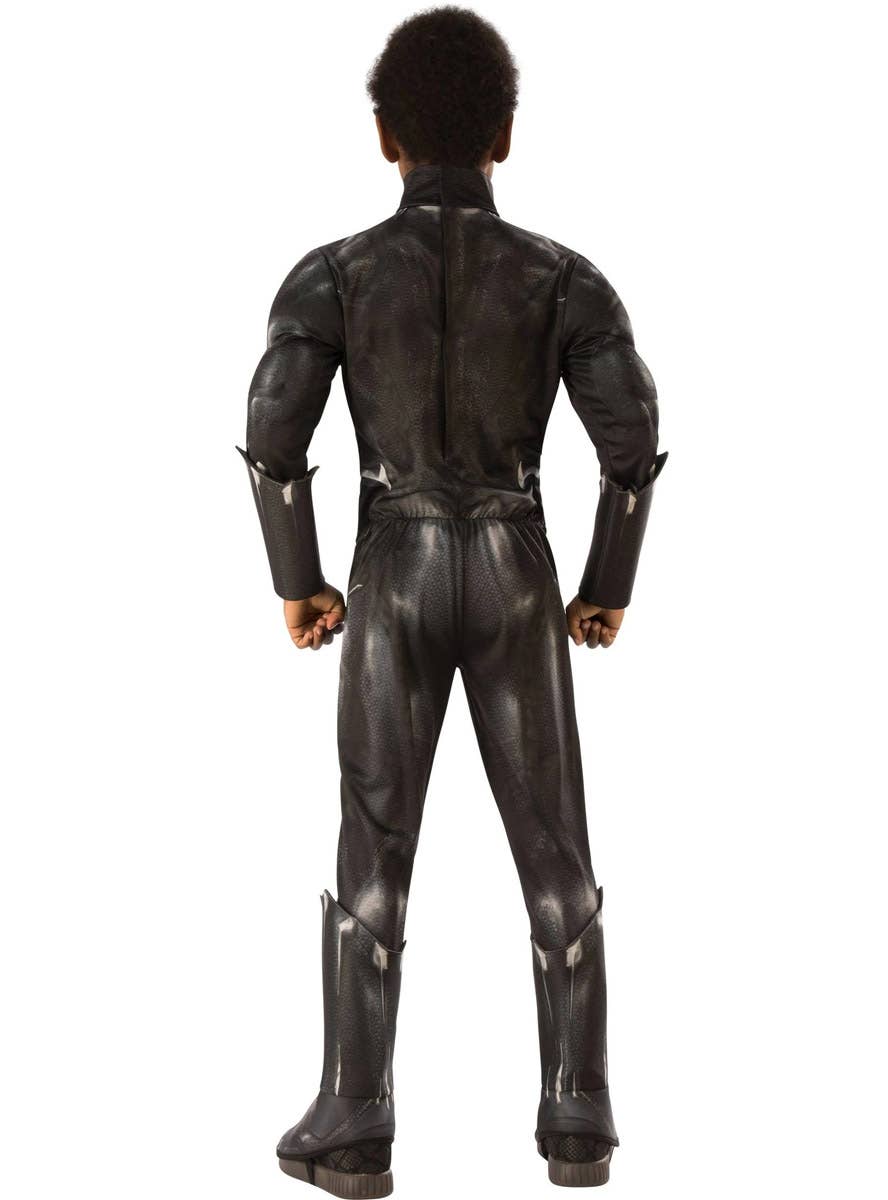 Image of Deluxe Muscle Chest Boy's Black Panther Costume - Back View