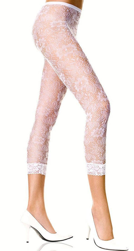 Three Quarter Length White Floral Lace Leggings