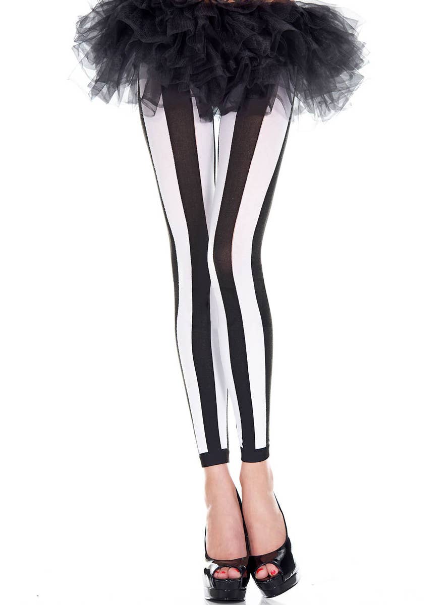 Opaque Black and White Vertical Tights Opaque Black and White Vertical Tights