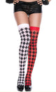 Women's Red and Black Mismatch Harlequin Thigh High Stockings Main Image
