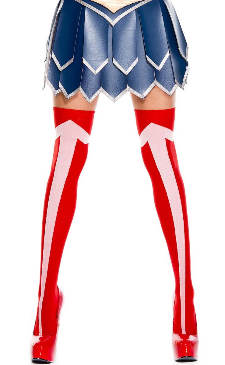 Opaque Red Wonder Woman Thigh High Stockings Main Image