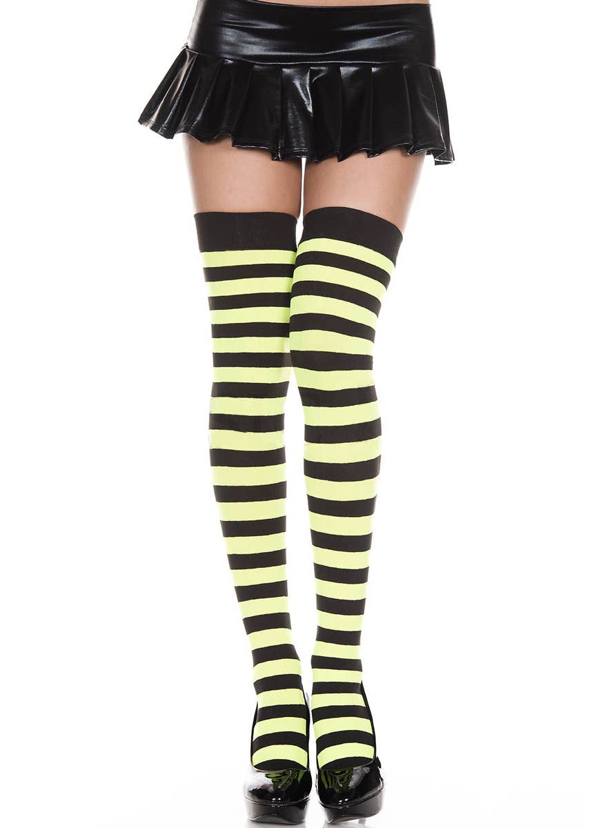 Women's Sexy Green And Black Thigh High Costume Stockings