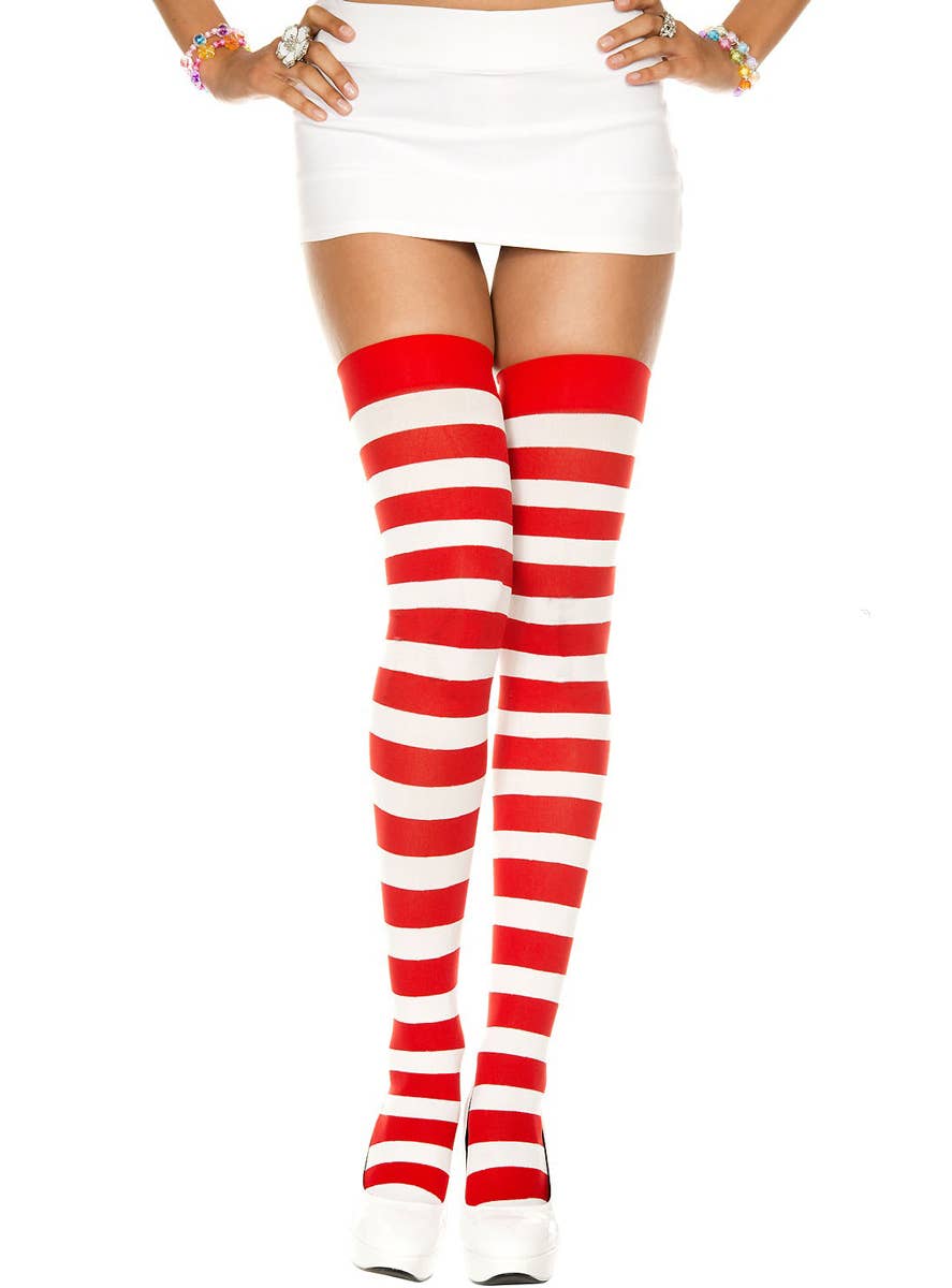 Red and White Striped Thigh Highs