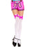 Women's White Opaque Thigh High Stockings with Hot Pink Satin Bows