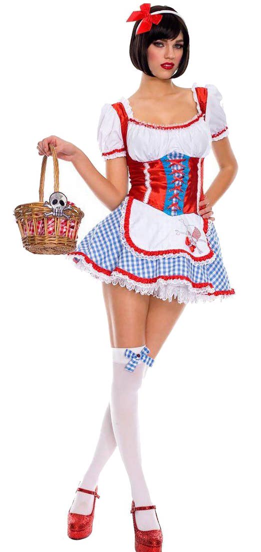 Wizard of Oz Sexy Dorothy Blue White and Red Fancy Dress Costume Front Image