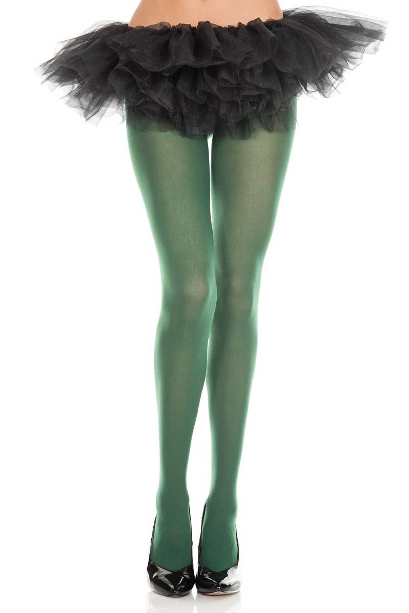 Womens Full Length Hunter Green Opaque Pantyhose