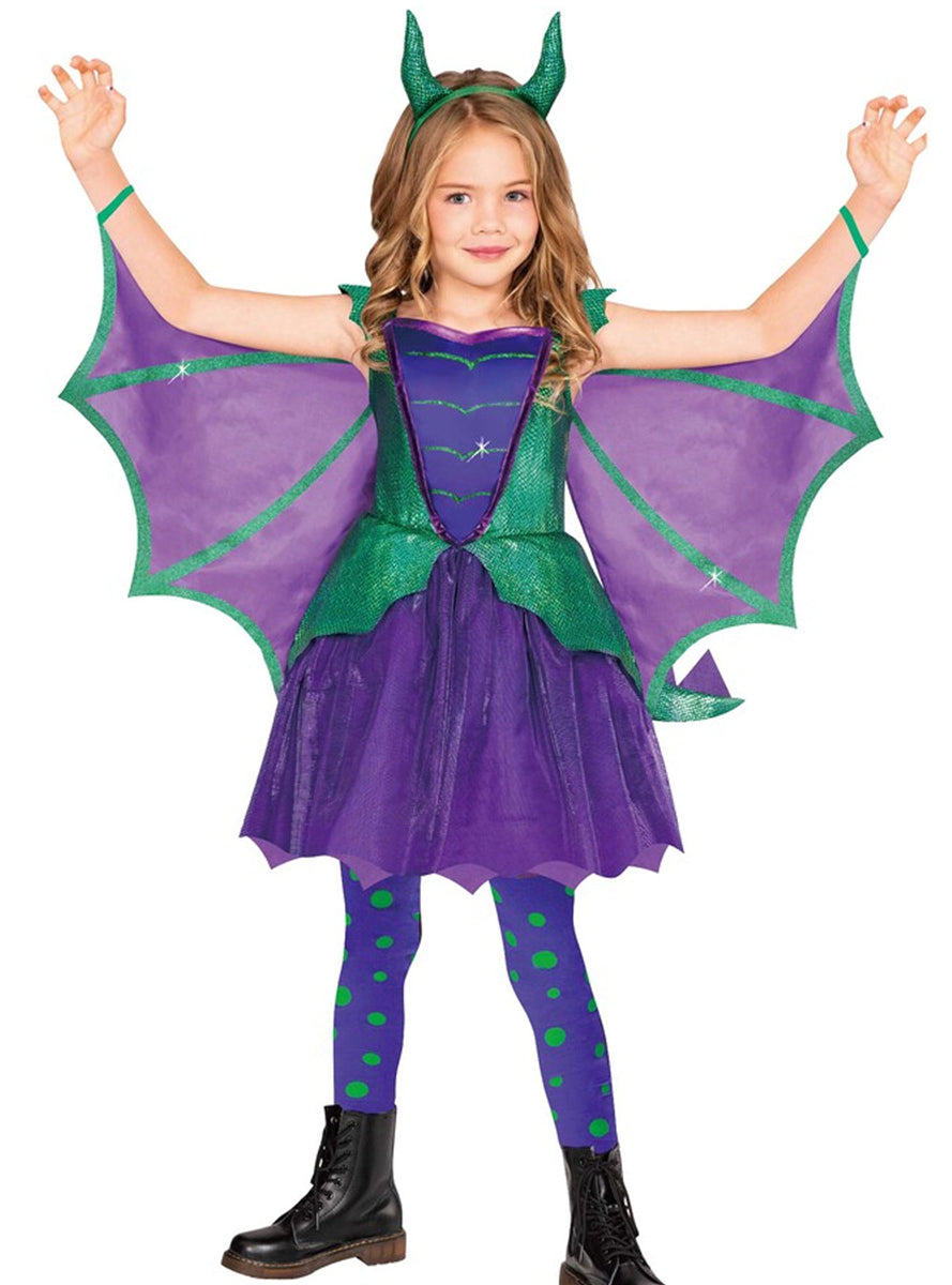Magical Green and Purple Dragon Girls Costume - Main Image