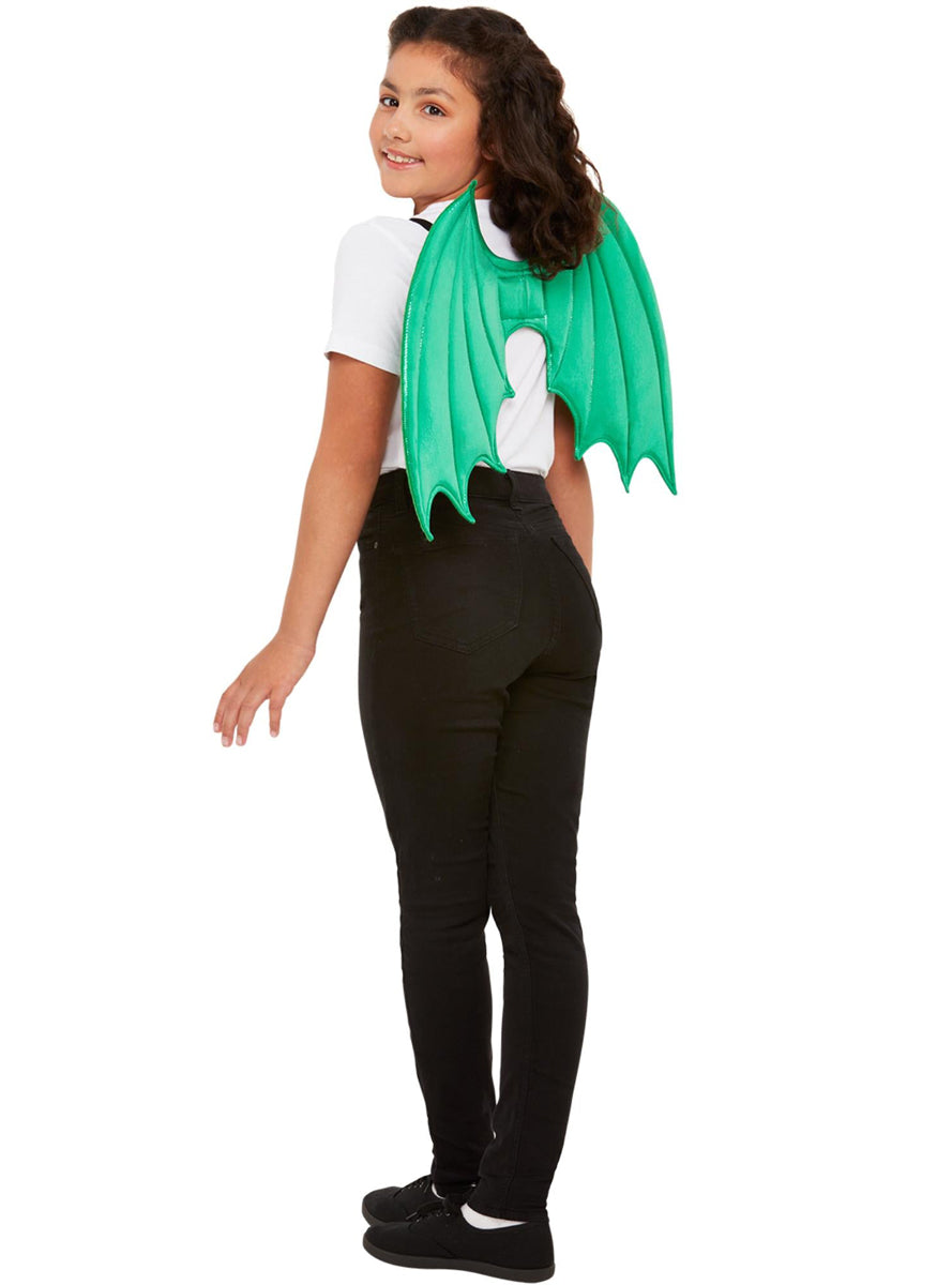 Kids Mythical Green Dragon Wings - Full Length Image