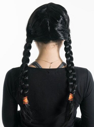 Native American Womens Black Plaited Costume Wig - Back Image