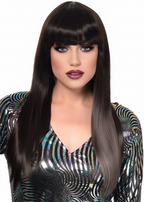 Womens Long Natural Black Costume Wig with Front Fringe - Main Image