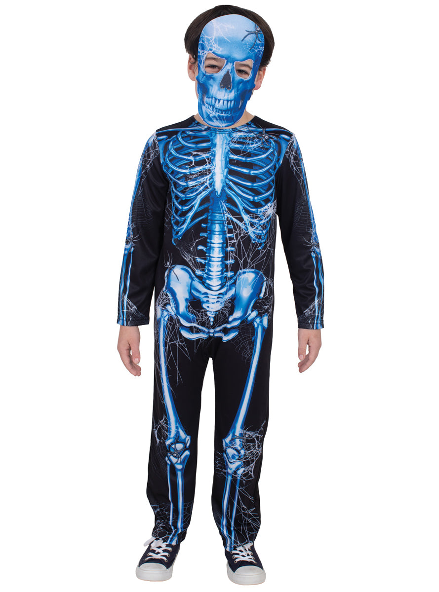 Boys Neon Blue Skeleton Halloween costume - Alternative Image 2