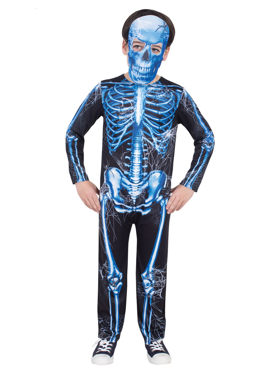 Boys Neon Blue Skeleton Halloween costume - Main Image