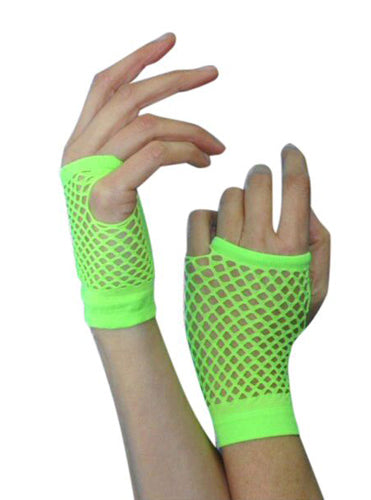 Neon Green 1980s Fingerless Fishnet Costume Gloves - Main Image