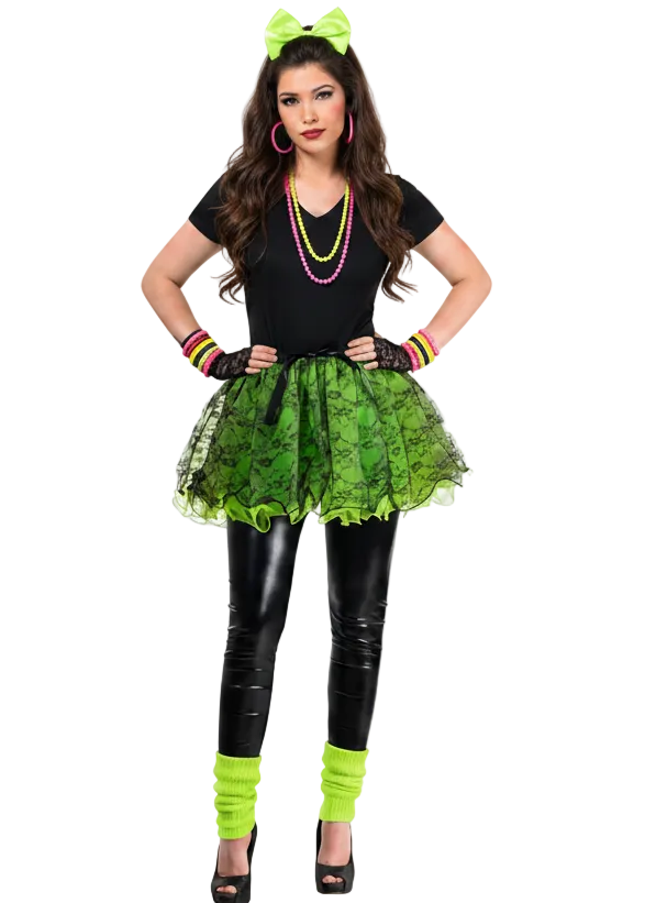 Womens Green and Black Lace Fluffy Costume Tutu - 80s Style Image
