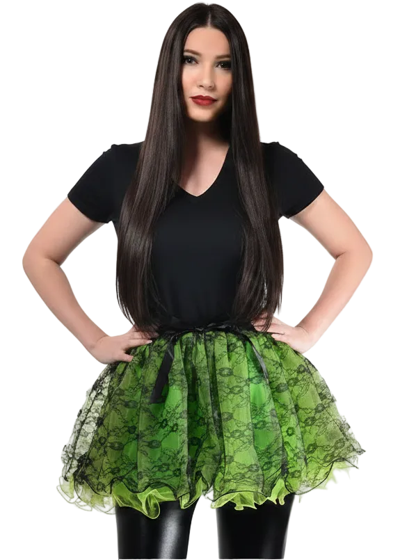 Womens Green and Black Lace Fluffy Costume Tutu - Main Image