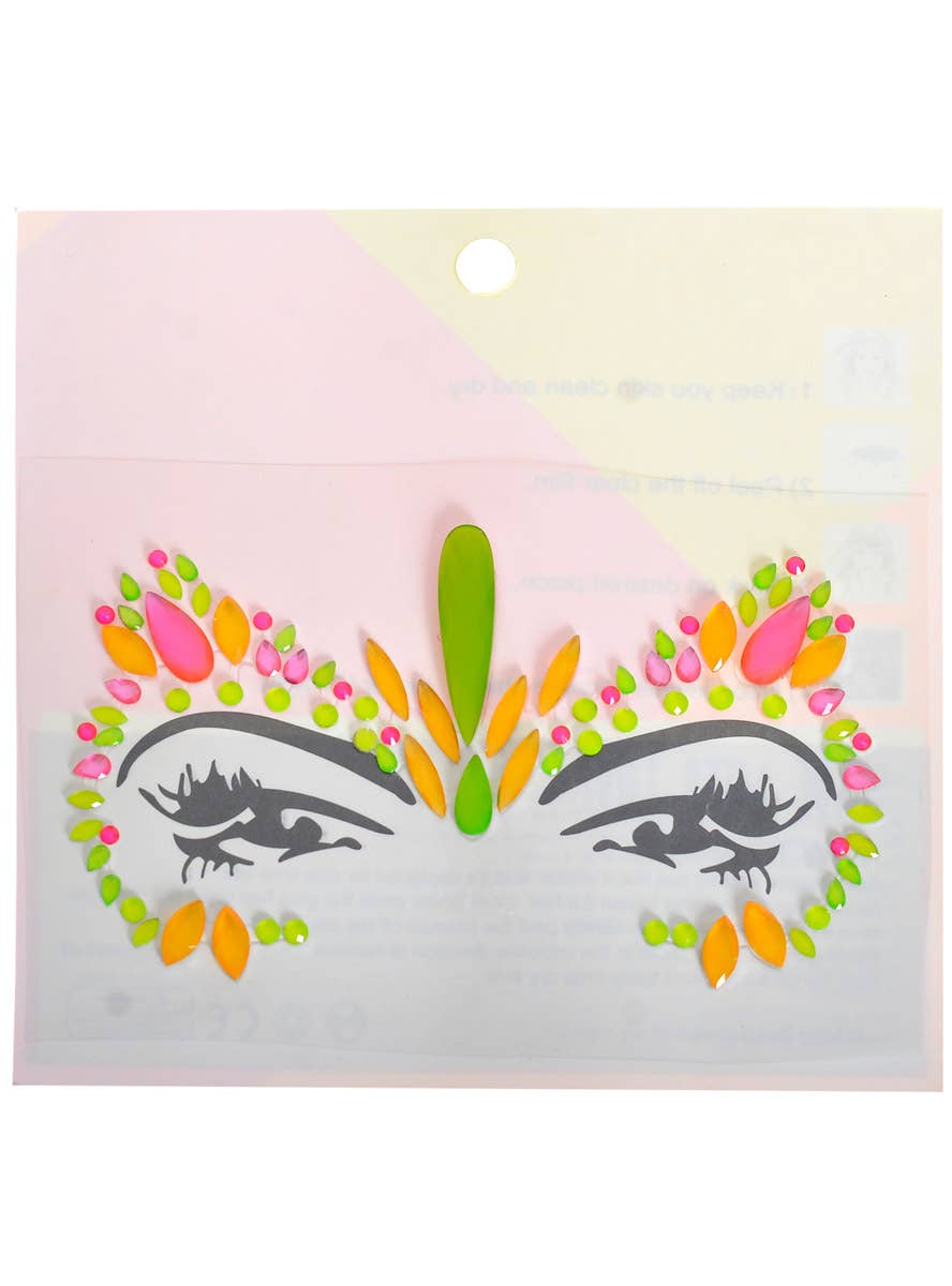 Image of Neon Orange Pink and Green UV Reactive Face Jewels - Main Image