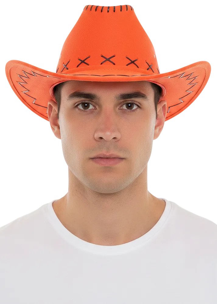 Neon Orange Adults Cowboy Costume Hat - Main Image