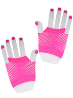 Image of Short Neon Pink 1980s Fishnet Costume Gloves - Product Image