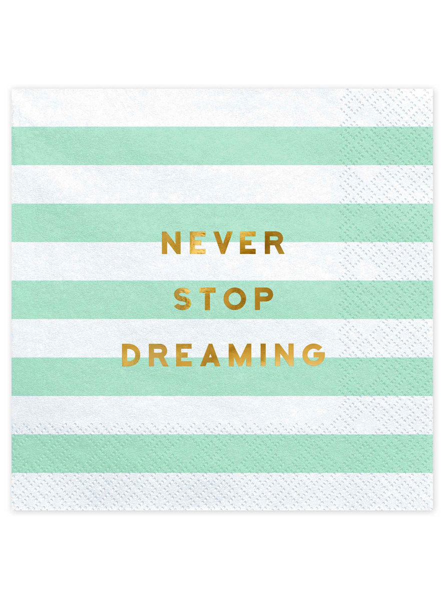 Never Stop Dreaming 20 Pack Green and White Striped Lunch Napkins - Main Image