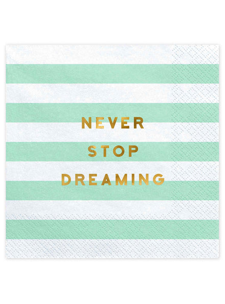 Never Stop Dreaming 20 Pack Green and White Striped Lunch Napkins - Main Image