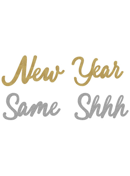 New Year Same Shh Gold And Silver Glitter Cut Out Decorations - Main Image