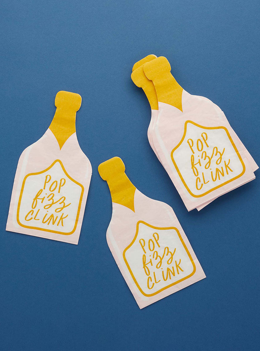 New Years Eve Champagne Bottle Shaped Napkins 16 Pack - Alternate Image 2