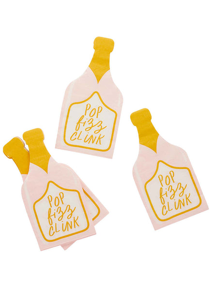 New Years Eve Champagne Bottle Shaped Napkins 16 Pack - Main Image