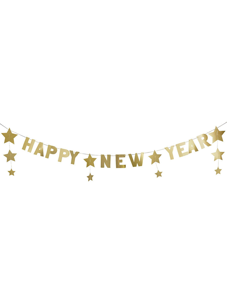 New Years Eve Gold Happy New Year 2 Metre Banner With Stars - Main Image