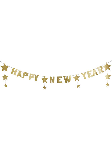 New Years Eve Gold Happy New Year 2 Metre Banner With Stars - Main Image