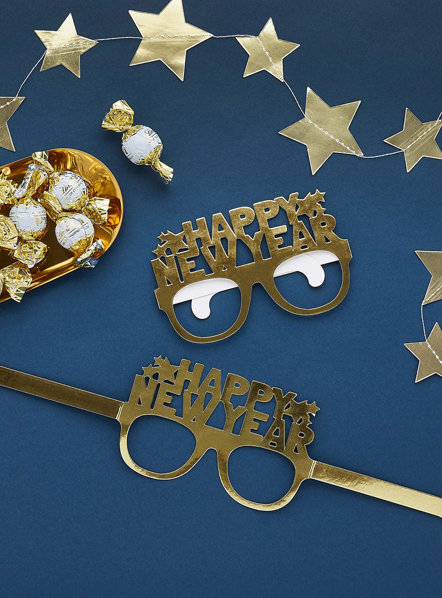 New Years Eve Happy New Year Gold Paper Glasses 10 Pack - Alternate Image 1