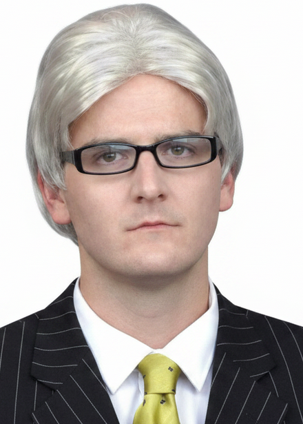 Mens Short Silver Grey Newsreader Costume Wig - main image