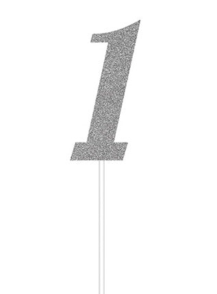 Number 1 Silver Glitter 15cm Cake Topper – Main Image
