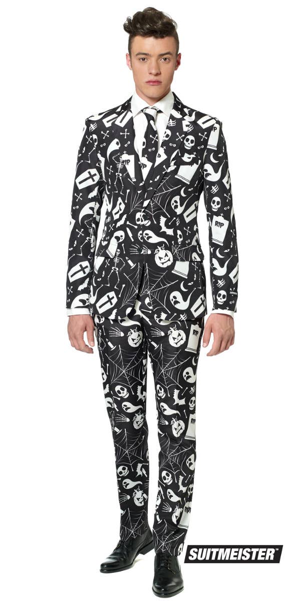 Men's Black Halloween Print Suitmeister Opposuit Costume Main Image